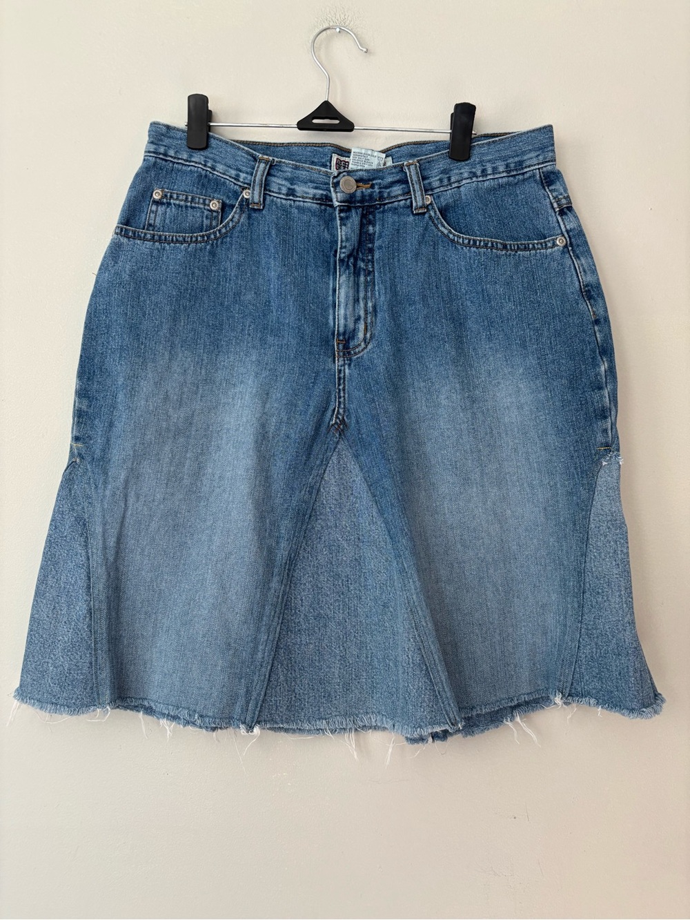 Y2K Fairy Midi Distressed Boho Light Blue Denim Streetwear Skirt - Size Medium